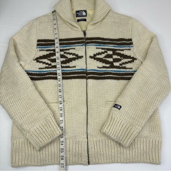 The North Face Men’s Cream Y2K Aztec Wool Knit Lined Cardigan Sweater L/C45 - Picture 13 of 15